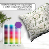 Custom Name Delicate White and Leaves Minimal Botanical Seamless Square Filled Cushion Throw Pillow Sofa Bed Home Decor Zip Washable UK Made