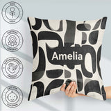 Custom Name Bold Curved Shapes Black Grey Modern Abstract Lovely Square Filled Cushion Throw Pillow Sofa Bed Home Decor Zip Washable UK Made