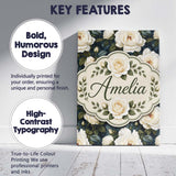 Personalised Name Romantic White Roses Dark Custom  Bespoke Interior Contemporary Canvas Wall Art Print Decor Picture Ready to Hang