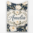 Elegant Beige Roses on Black Floral Seamless Pattern Lovely  Personalised Custom Name Super Soft Fleece Blanket Bed Sofa Throw