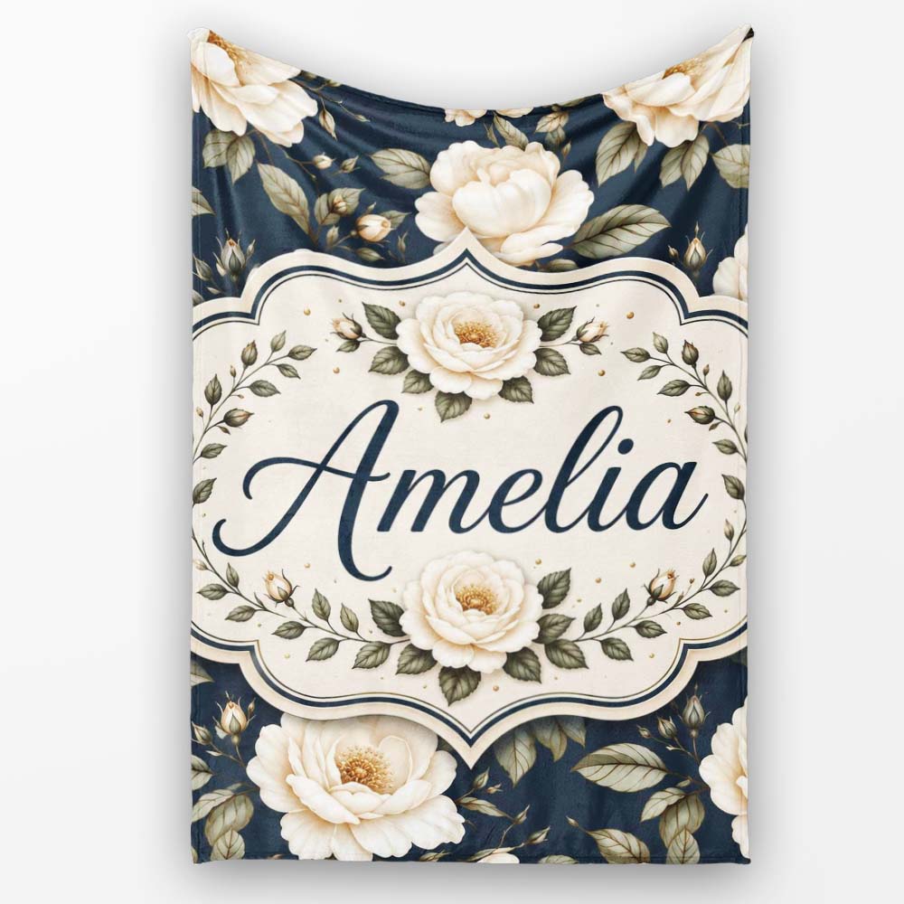 Elegant Beige Roses on Black Floral Seamless Pattern Lovely  Personalised Custom Name Super Soft Fleece Blanket Bed Sofa Throw