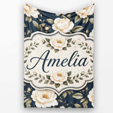 Elegant Beige Roses on Black Floral Seamless Pattern Lovely  Personalised Custom Name Super Soft Fleece Blanket Bed Sofa Throw