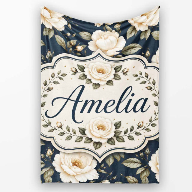 Elegant Beige Roses on Black Floral Seamless Pattern Lovely  Personalised Custom Name Super Soft Fleece Blanket Bed Sofa Throw