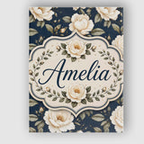 Personalised Name Elegant Beige Roses on Custom  Interior Decorative Contemporary Canvas Wall Art Print Decor Picture Ready to Hang