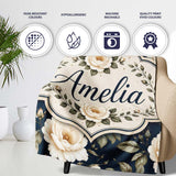 Elegant Beige Roses on Black Floral Seamless Pattern Lovely  Personalised Custom Name Super Soft Fleece Blanket Bed Sofa Throw