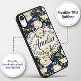 Elegant Beige Roses on Black Floral Seamless Custom Name Protective Phone Case Mobile Cover Durable Everyday Smartphone Shock Resistant