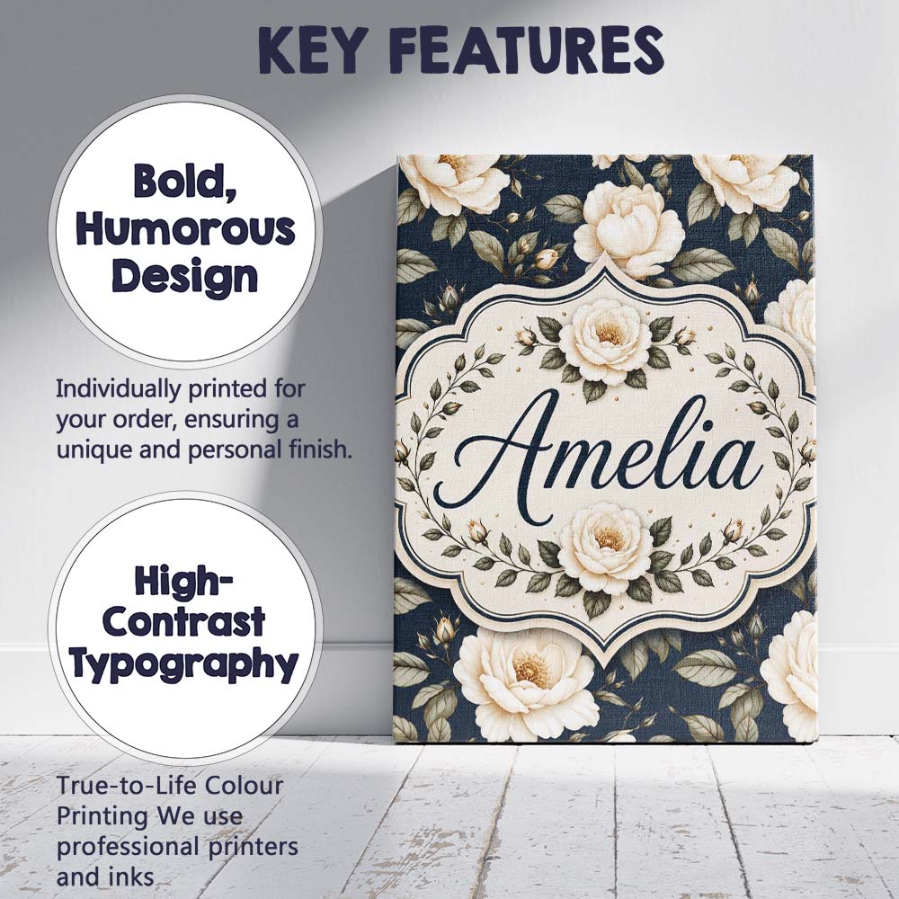 Personalised Name Elegant Beige Roses on Custom  Interior Decorative Contemporary Canvas Wall Art Print Decor Picture Ready to Hang
