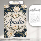 Elegant Beige Roses on Black Floral Seamless Pattern Lovely  Personalised Custom Name Super Soft Fleece Blanket Bed Sofa Throw