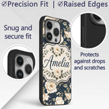 Elegant Beige Roses on Black Floral Seamless Custom Name Protective Phone Case Mobile Cover Durable Everyday Smartphone Shock Resistant