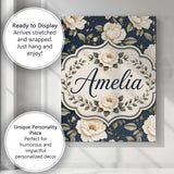 Personalised Name Elegant Beige Roses on Custom  Interior Decorative Contemporary Canvas Wall Art Print Decor Picture Ready to Hang