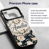 Elegant Beige Roses on Black Floral Seamless Custom Name Protective Phone Case Mobile Cover Durable Everyday Smartphone Shock Resistant