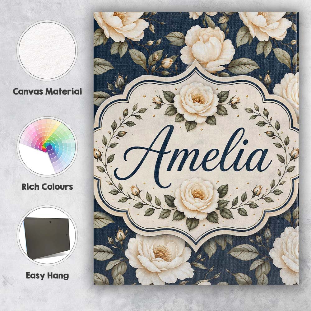 Personalised Name Elegant Beige Roses on Custom  Interior Decorative Contemporary Canvas Wall Art Print Decor Picture Ready to Hang