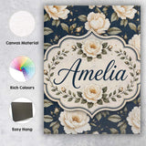 Personalised Name Elegant Beige Roses on Custom  Interior Decorative Contemporary Canvas Wall Art Print Decor Picture Ready to Hang