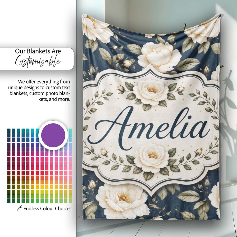 Elegant Beige Roses on Black Floral Seamless Pattern Lovely  Personalised Custom Name Super Soft Fleece Blanket Bed Sofa Throw