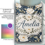 Elegant Beige Roses on Black Floral Seamless Pattern Lovely  Personalised Custom Name Super Soft Fleece Blanket Bed Sofa Throw