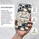 Elegant Beige Roses on Black Floral Seamless Custom Name Protective Phone Case Mobile Cover Durable Everyday Smartphone Shock Resistant