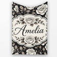 Soft Ivory Rose Blossoms Navy Background Seamless Pattern Lovely  Personalised Custom Name Super Soft Fleece Blanket Bed Sofa Throw