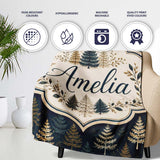 Elegant Pine Tree Forest Dark Blue Winter Seamless Pattern Lovely  Personalised Custom Name Super Soft Fleece Blanket Bed Sofa Throw