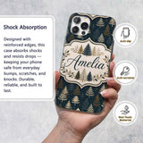 Elegant Pine Tree Forest Dark Blue Printed Design Custom Name Protective Phone Case Mobile Cover Durable Everyday Smartphone Shock Resistant
