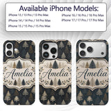 Elegant Pine Tree Forest Dark Blue Printed Design Custom Name Protective Phone Case Mobile Cover Durable Everyday Smartphone Shock Resistant