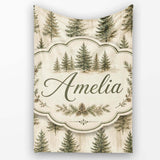 Rustic Evergreen Trees Vintage Wood Texture Seamless Pattern Lovely  Personalised Custom Name Super Soft Fleece Blanket Bed Sofa Throw