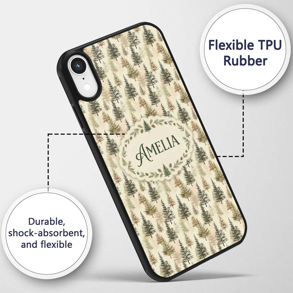 Autumn Pine Forest Soft Neutral Printed Design Custom Name Protective Phone Case Mobile Cover Durable Everyday Smartphone Shock Resistant