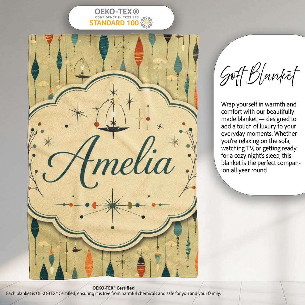 Hanging Ornaments Mid Century Seamless Pattern Cute Unique Gift  Personalised Custom Name Super Soft Fleece Blanket Bed Sofa Throw
