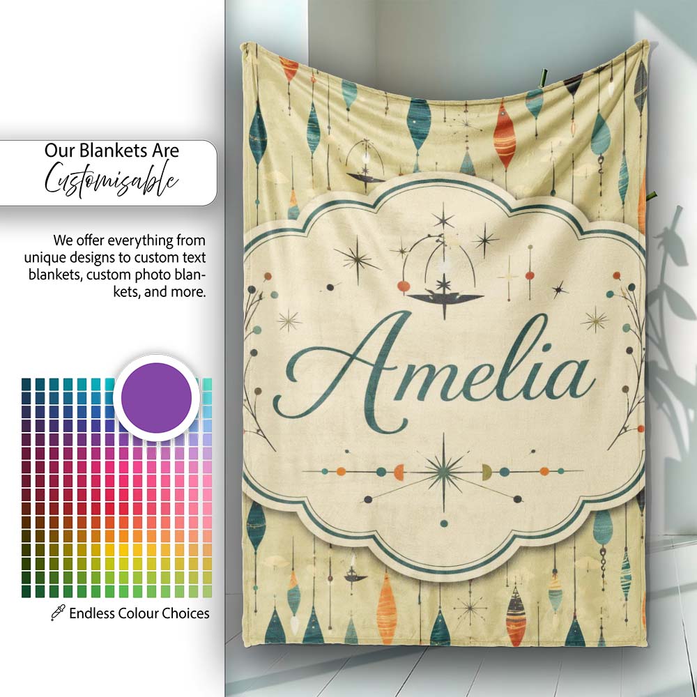 Hanging Ornaments Mid Century Seamless Pattern Cute Unique Gift  Personalised Custom Name Super Soft Fleece Blanket Bed Sofa Throw