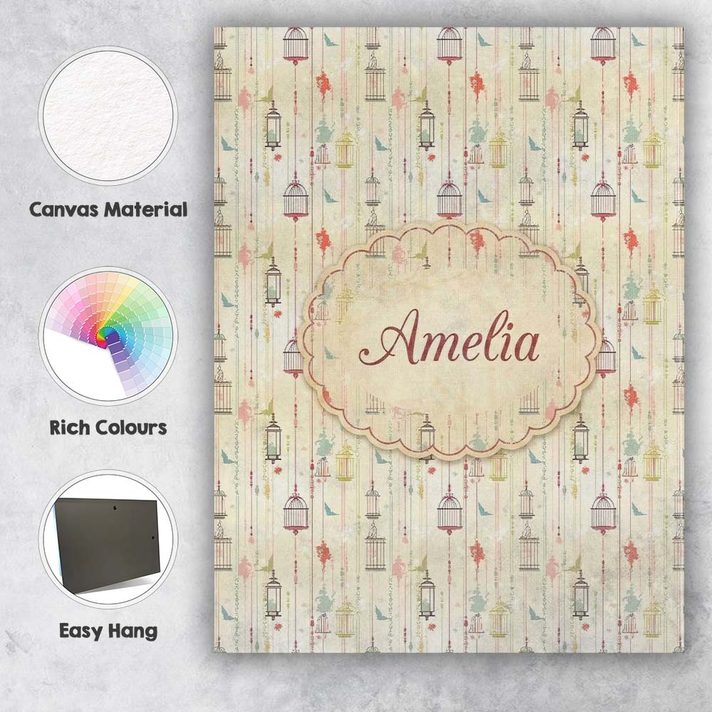 Personalised Name Elegant Birdcage Floral Custom  Bespoke Decorative Contemporary Canvas Wall Art Print Decor Picture Ready to Hang