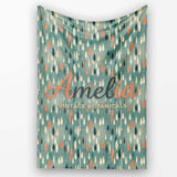 Mid Century Leaf Drop Shapes Teal Background Seamless Pattern Lovely  Personalised Custom Name Super Soft Fleece Blanket Bed Sofa Throw