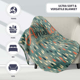 Mid Century Leaf Drop Shapes Teal Background Seamless Pattern Lovely  Personalised Custom Name Super Soft Fleece Blanket Bed Sofa Throw