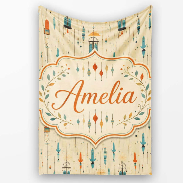 Vintage Hanging Birdcages and Floral Elements Seamless Pattern  Personalised Custom Name Super Soft Fleece Blanket Bed Sofa Throw