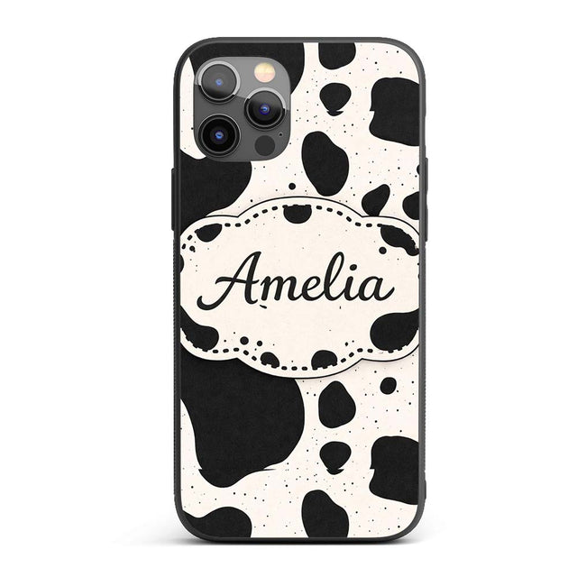 Speckled Organic Shapes Black Cream Abstract Spot Custom Name Protective Phone Case Mobile Cover Durable Everyday Smartphone Shock Resistant