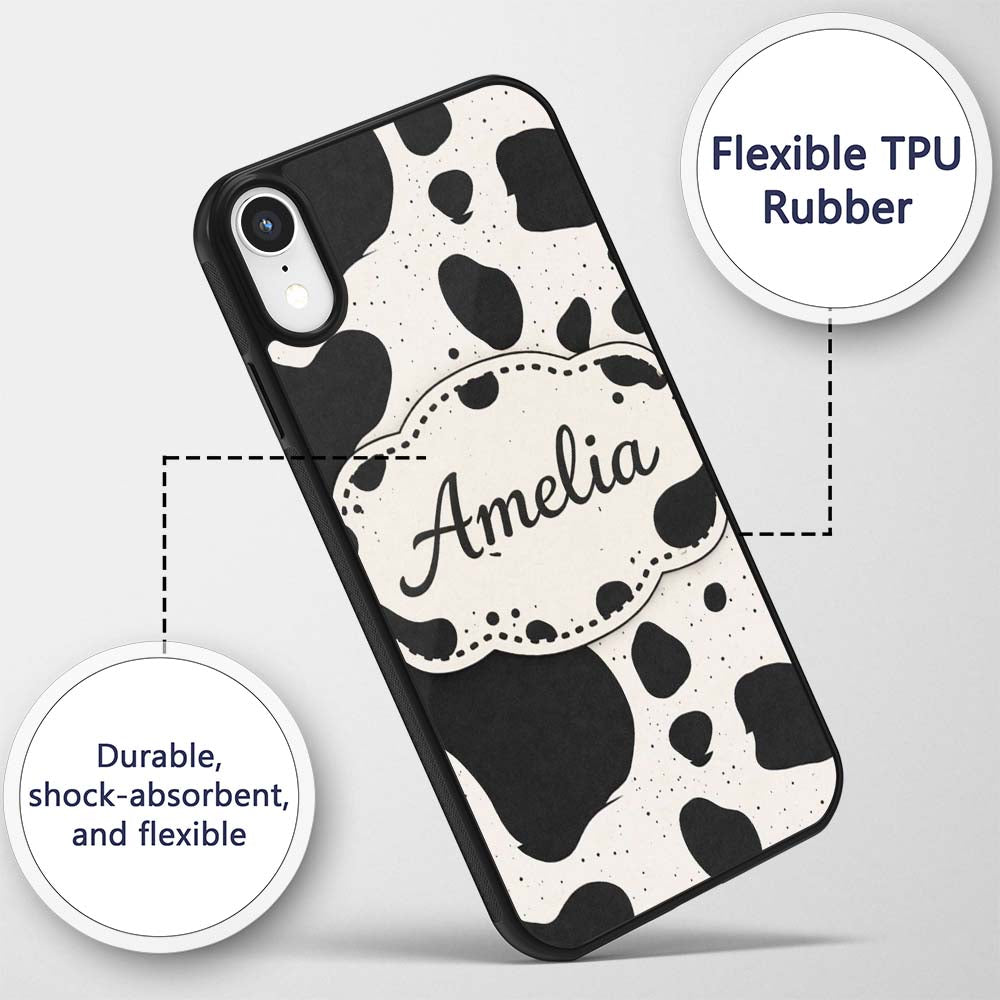 Speckled Organic Shapes Black Cream Abstract Spot Custom Name Protective Phone Case Mobile Cover Durable Everyday Smartphone Shock Resistant