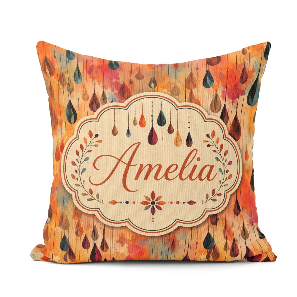 Custom Name Autumn Raindrop Abstract Watercolor Seamless Pattern Square Filled Cushion Throw Pillow Sofa Bed Home Decor Zip Washable UK Made