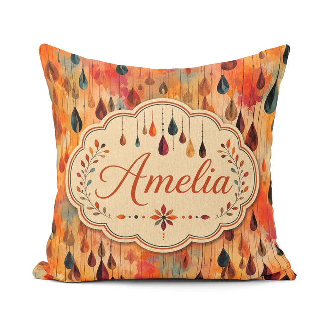 Custom Name Autumn Raindrop Abstract Watercolor Seamless Pattern Square Filled Cushion Throw Pillow Sofa Bed Home Decor Zip Washable UK Made