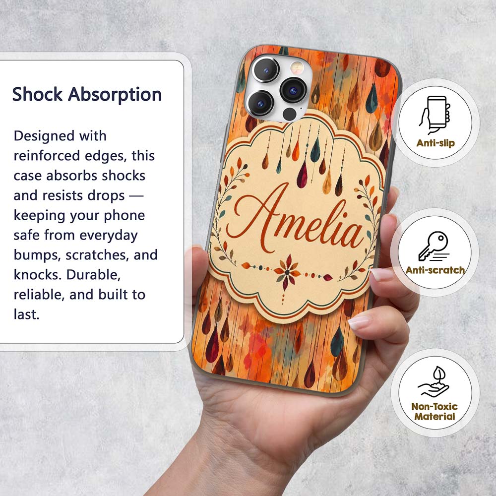 Warm Autumn Raindrop Abstract Watercolor Seamless Custom Name Protective Phone Case Mobile Cover Durable Everyday Smartphone Shock Resistant