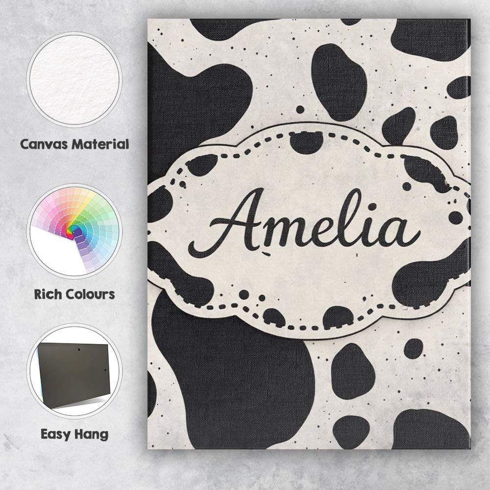 Personalised Name Speckled Organic Shapes Black Cream Abstract Spot Custom Canvas Wall Art Print Decor Picture Ready to Hang