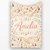 Colorful Watercolor Hanging Tassels Abstract Soft Background Lovely  Personalised Custom Name Super Soft Fleece Blanket Bed Sofa Throw