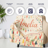 Colorful Watercolor Hanging Tassels Abstract Soft Background Lovely  Personalised Custom Name Super Soft Fleece Blanket Bed Sofa Throw