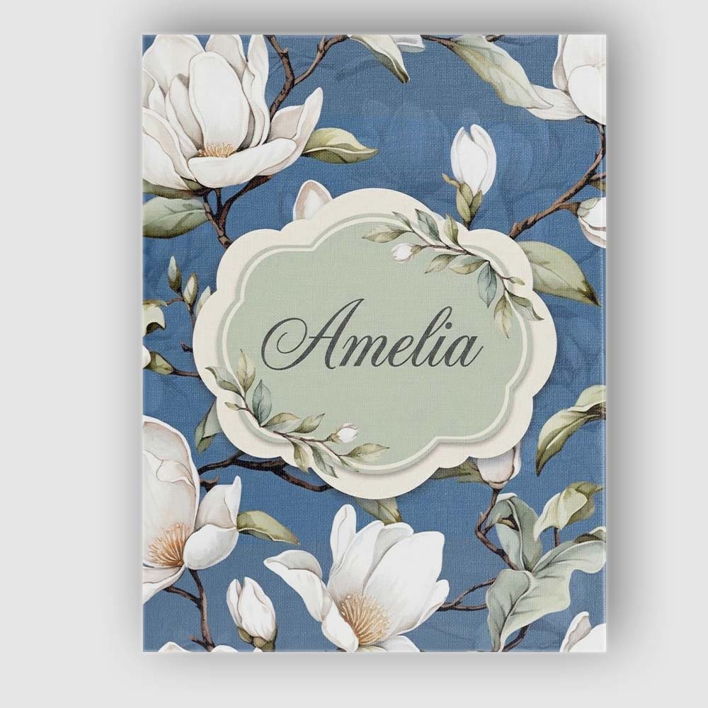 Personalised Name Elegant White Magnolia Custom  Interior Decorative Contemporary Canvas Wall Art Print Decor Picture Ready to Hang