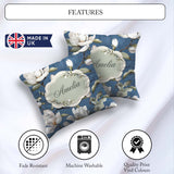 Custom Name Elegant Magnolia Flowers on Blue Background Seamless Square Filled Cushion Throw Pillow Sofa Bed Home Decor Zip Washable UK Made