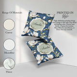 Custom Name Elegant Magnolia Flowers on Blue Background Seamless Square Filled Cushion Throw Pillow Sofa Bed Home Decor Zip Washable UK Made