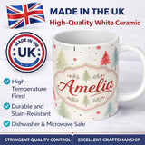 Personalized Custom Name Soft Watercolor Christmas Trees Minimal Winter Seamless Pattern 11oz Ceramic Coffee Tea Mug White Large Handle