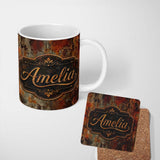 Personalized Custom Name Abstract Dark Rust Paint Splash Seamless Pattern Grunge Artistic 11oz Ceramic Coffee Tea Mug White Large Handle