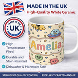 Personalized Custom Name Cute Cartoon UFO Aliens Galaxy Stars Space Seamless Pattern Lovely 11oz Ceramic Coffee Tea Mug White Large Handle