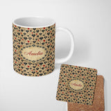 Personalized Custom Name Grunge Gothic Heart and Red Accent Ornamental Seamless Pattern 11oz Ceramic Coffee Tea Mug White Large Handle