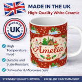 Personalized Custom Name Cute Snowman Winter Village Candy Cane Seamless Pattern Lovely 11oz Ceramic Coffee Tea Mug White Large Handle