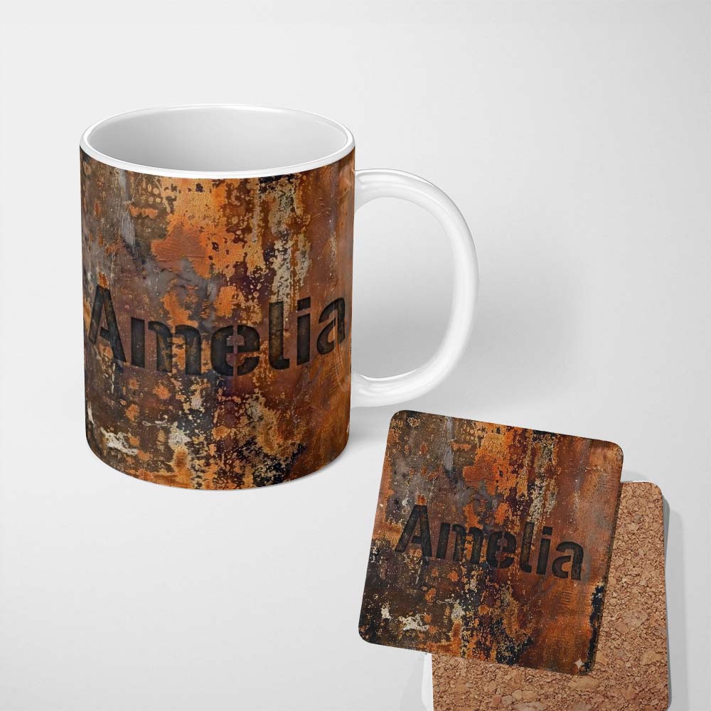 Personalized Custom Name Vintage Rusted Surface Texture Seamless Pattern Weathered Metal 11oz Ceramic Coffee Tea Mug White Large Handle