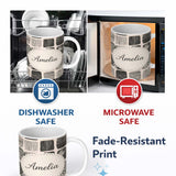 Personalized Custom Name Mixed Stripe Blocks Black Grey Textured Patch Pattern Lovely 11oz Ceramic Coffee Tea Mug White Large Handle